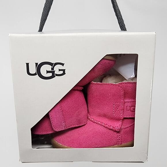 UGG Australia Boots Toddler 02/03 6-12 Months Keelan Pink Azalea Suede Sheepskin - Picture 2 of 11